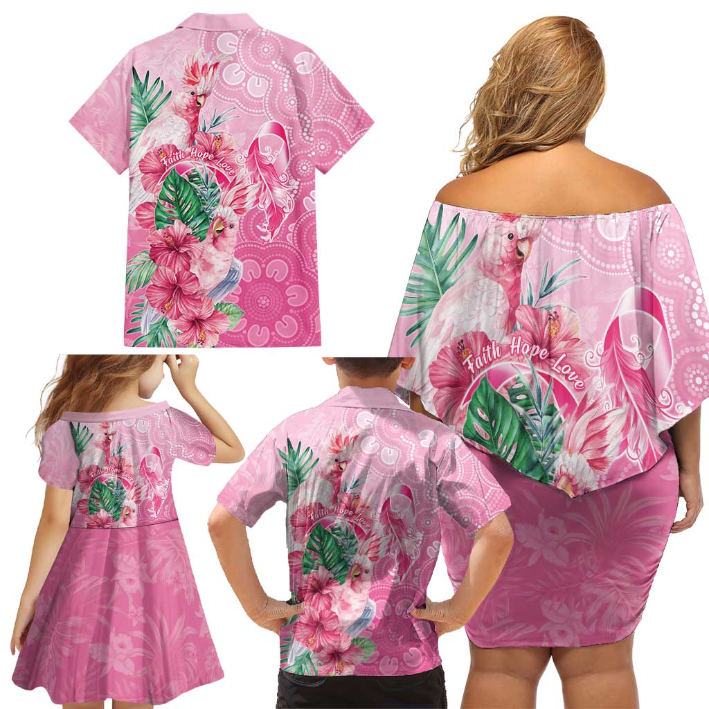 Australia Cockatoos Breast Cancer Family Matching Off Shoulder Short Dress and Hawaiian Shirt Faith Hope Love