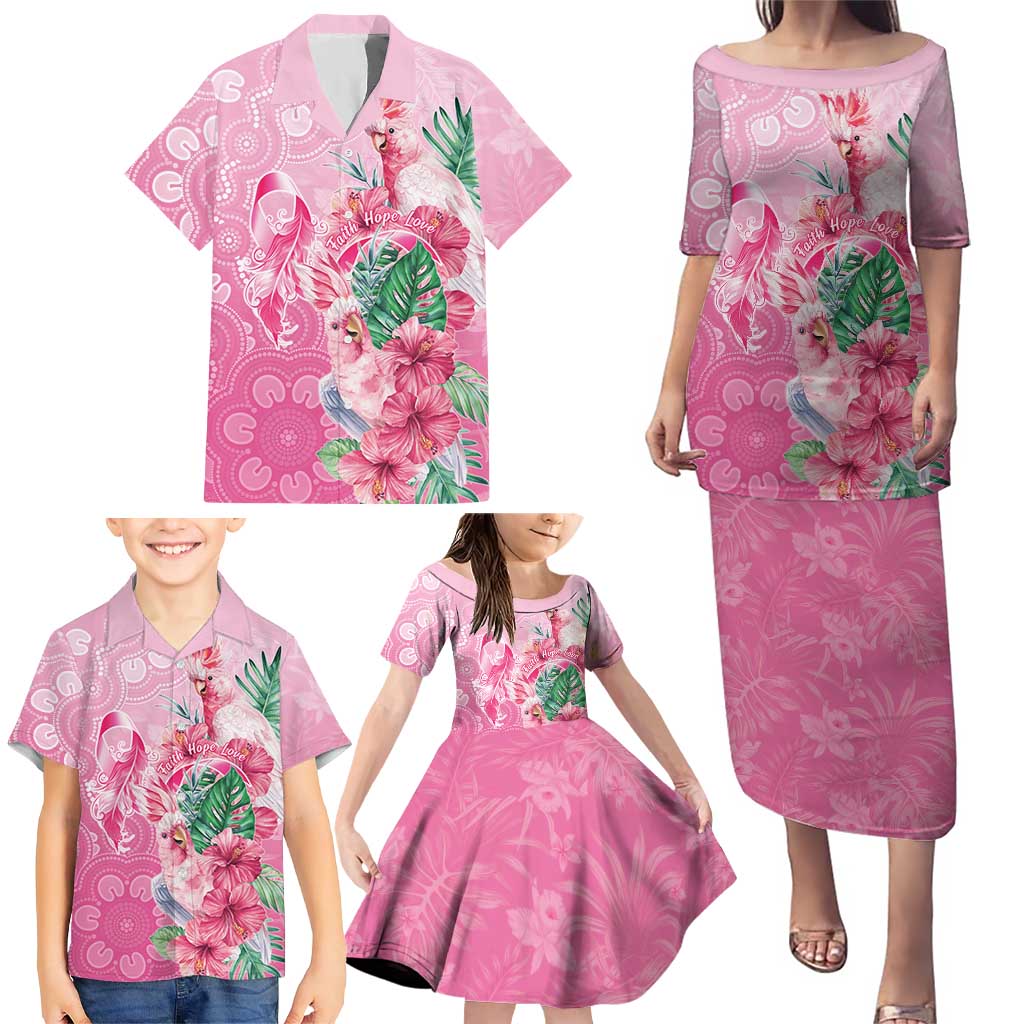 Australia Cockatoos Breast Cancer Family Matching Puletasi and Hawaiian Shirt Faith Hope Love