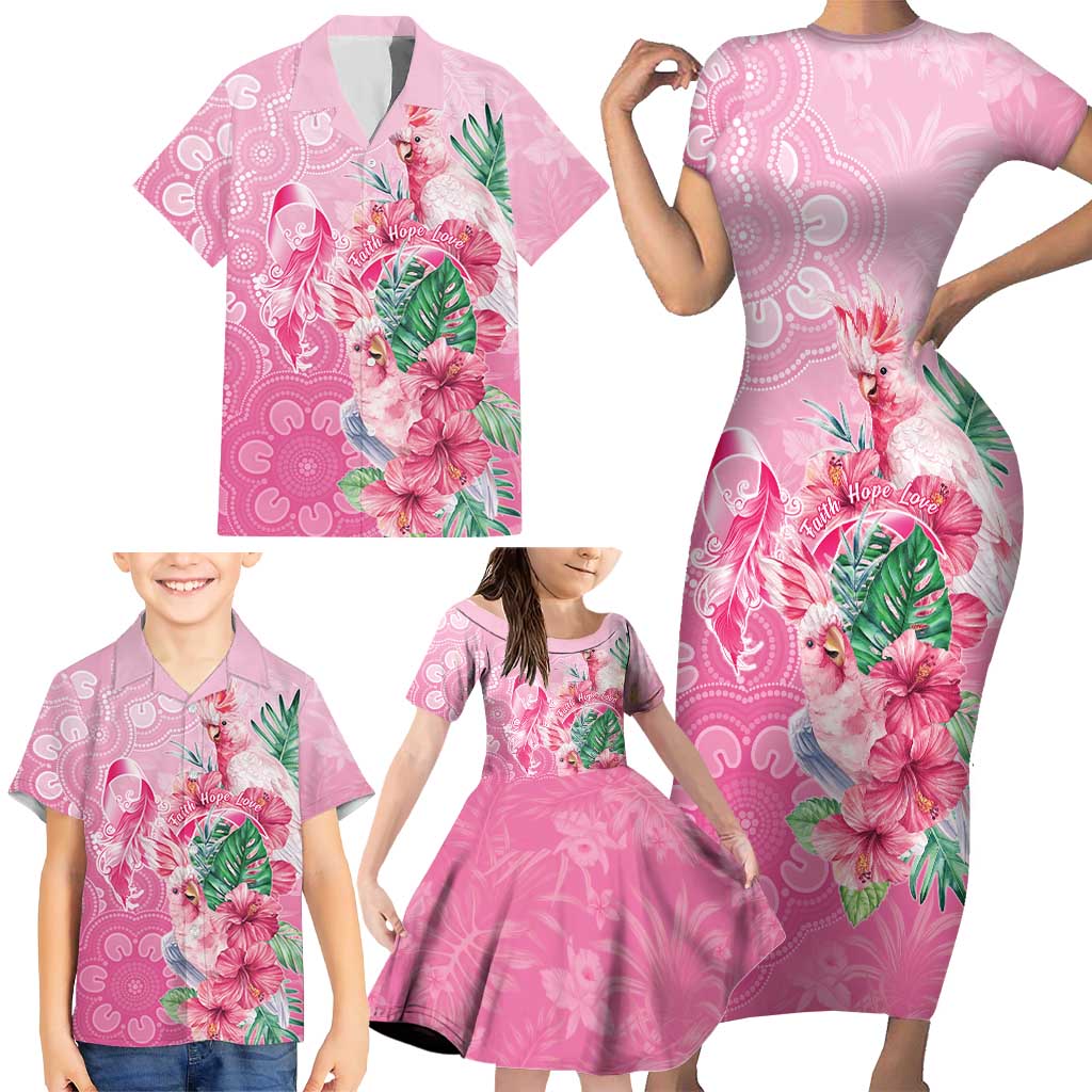 Australia Cockatoos Breast Cancer Family Matching Short Sleeve Bodycon Dress and Hawaiian Shirt Faith Hope Love