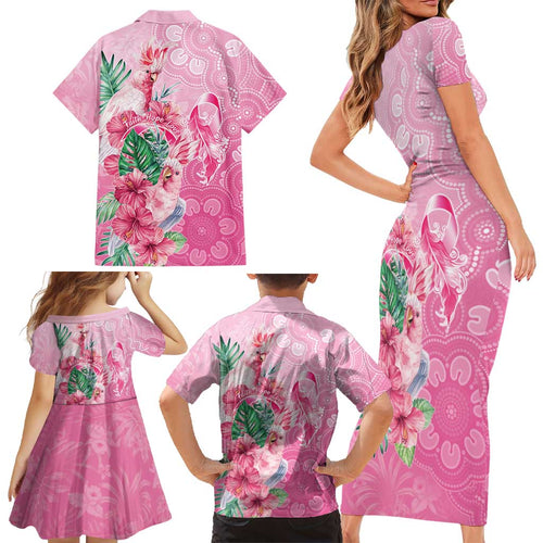 Australia Cockatoos Breast Cancer Family Matching Short Sleeve Bodycon Dress and Hawaiian Shirt Faith Hope Love