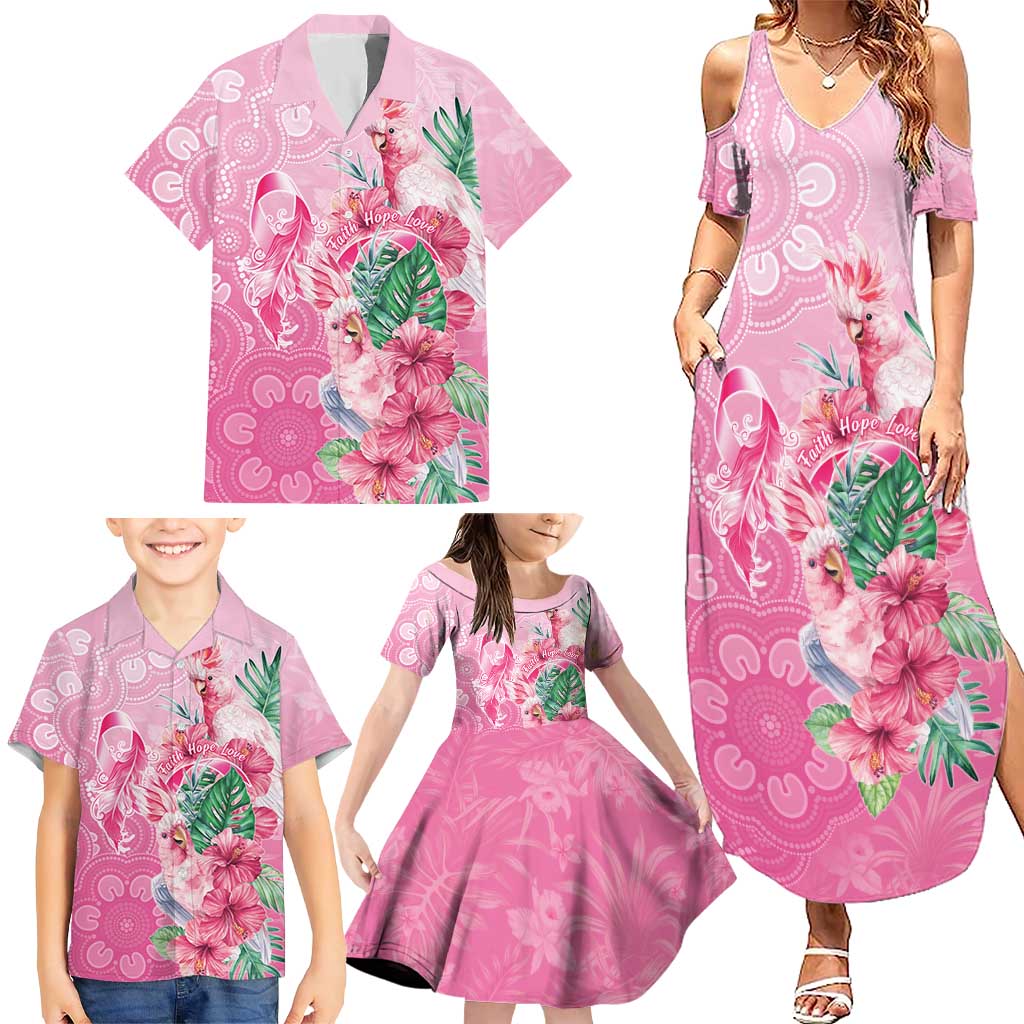 Australia Cockatoos Breast Cancer Family Matching Summer Maxi Dress and Hawaiian Shirt Faith Hope Love
