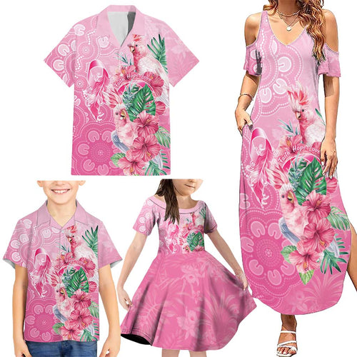 Australia Cockatoos Breast Cancer Family Matching Summer Maxi Dress and Hawaiian Shirt Faith Hope Love
