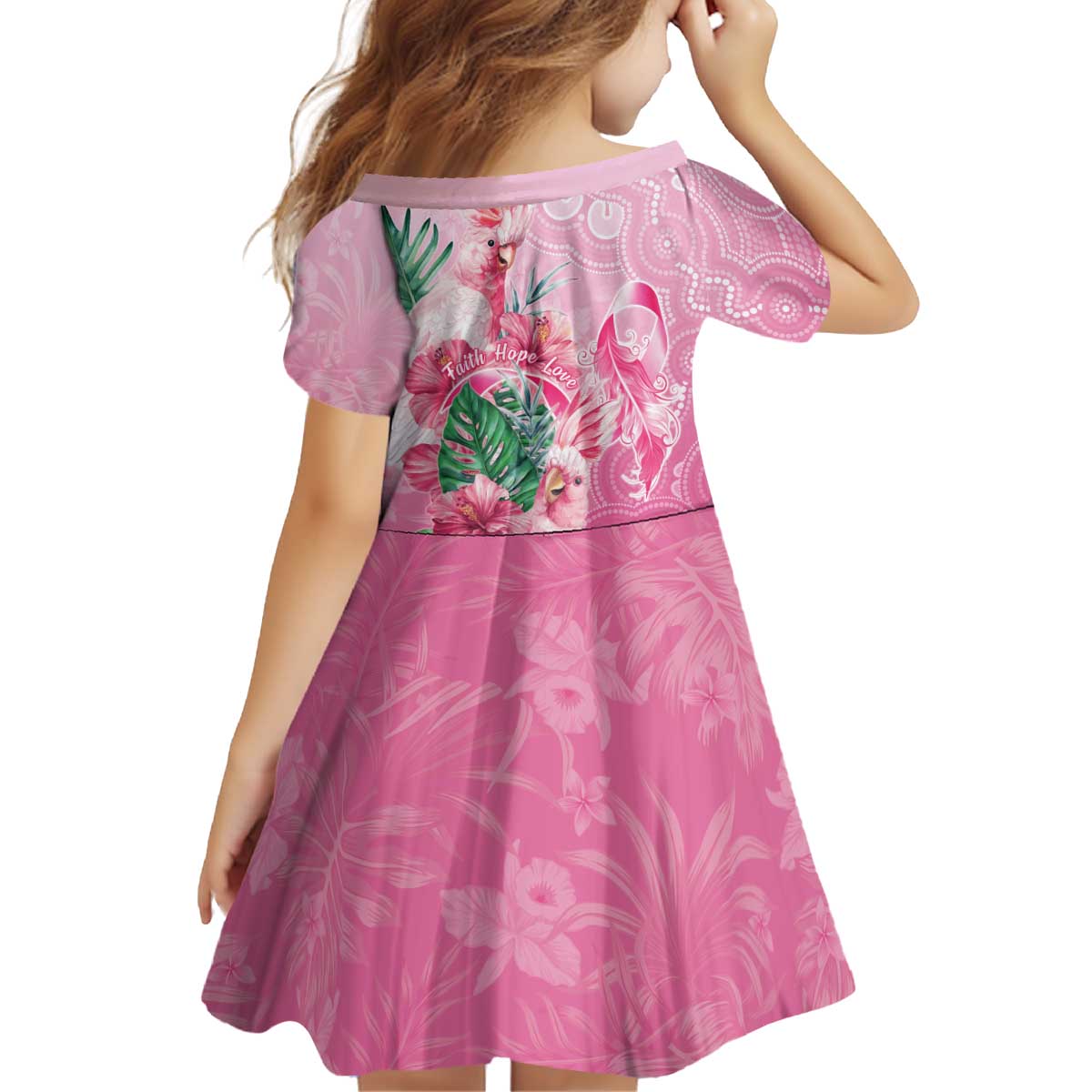 Australia Cockatoos Breast Cancer Kid Short Sleeve Dress Faith Hope Love