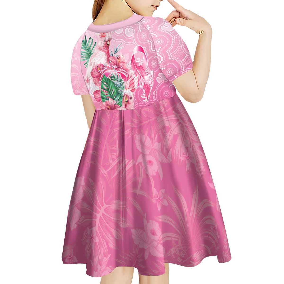 Australia Cockatoos Breast Cancer Kid Short Sleeve Dress Faith Hope Love
