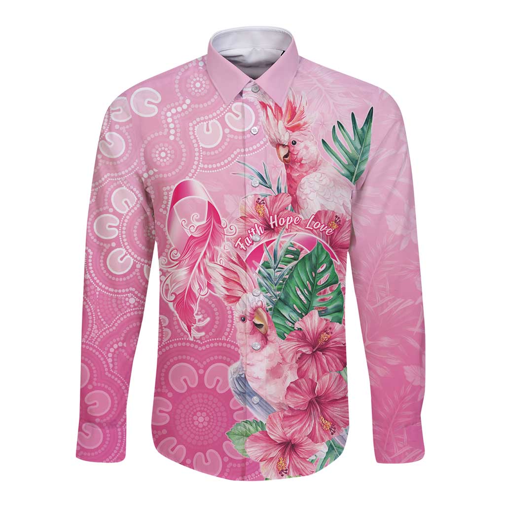 Australia Cockatoos Breast Cancer Long Sleeve Button Shirt Faith Hope Love