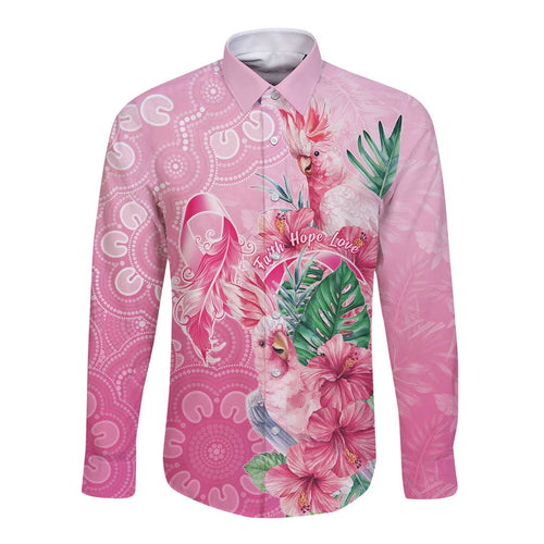 Australia Cockatoos Breast Cancer Long Sleeve Button Shirt Faith Hope Love
