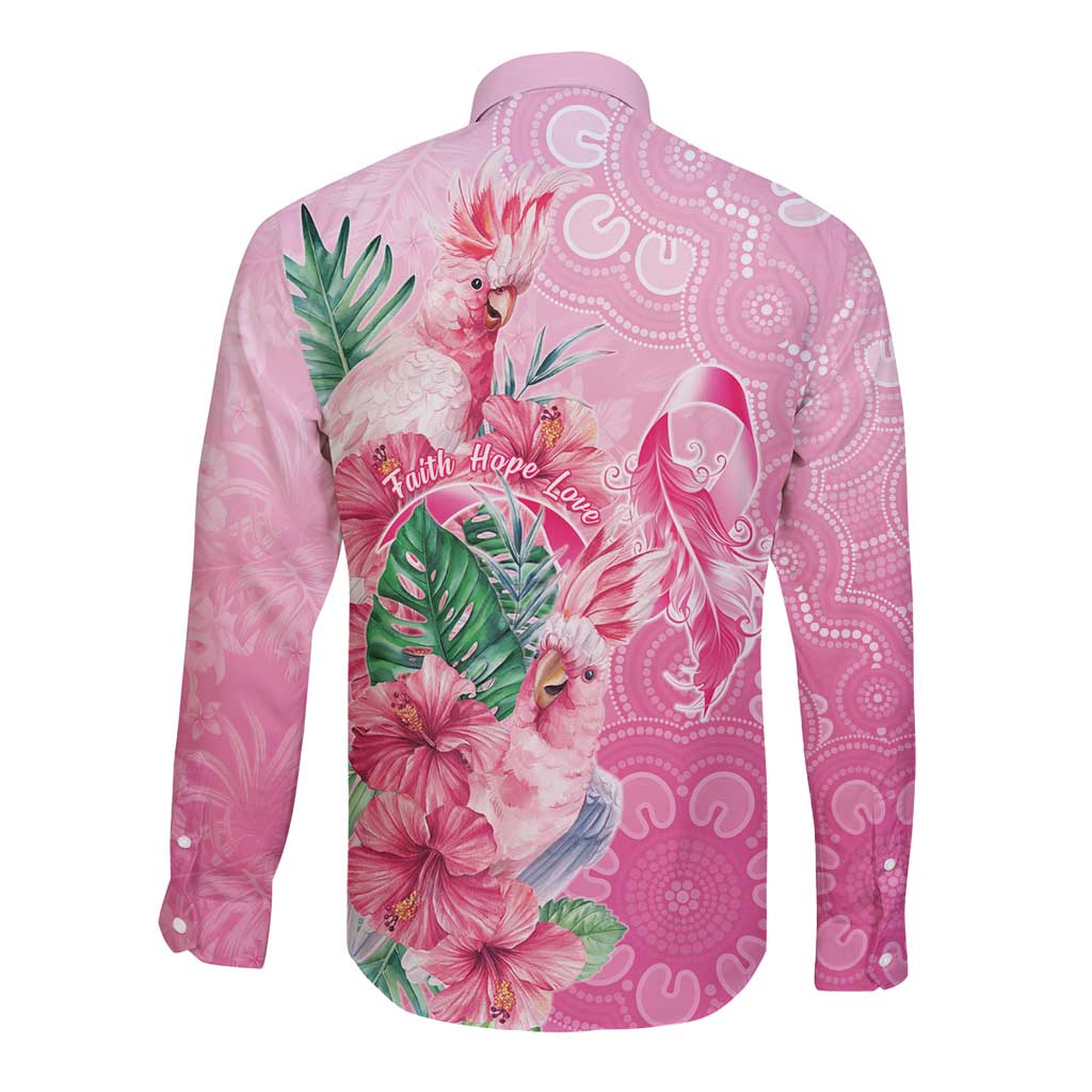 Australia Cockatoos Breast Cancer Long Sleeve Button Shirt Faith Hope Love