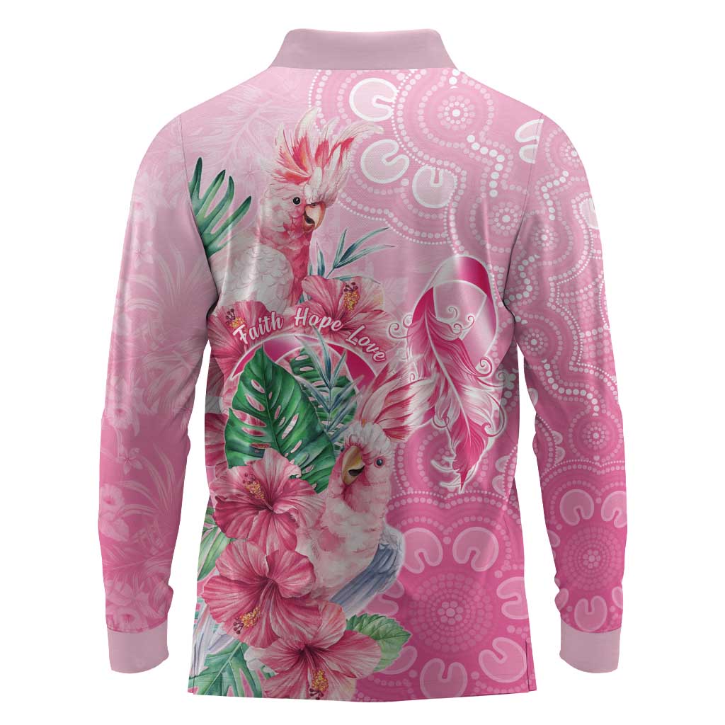 Australia Cockatoos Breast Cancer Long Sleeve Polo Shirt Faith Hope Love