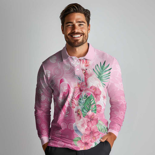 Australia Cockatoos Breast Cancer Long Sleeve Polo Shirt Faith Hope Love