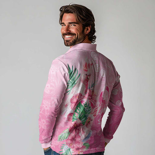 Australia Cockatoos Breast Cancer Long Sleeve Polo Shirt Faith Hope Love