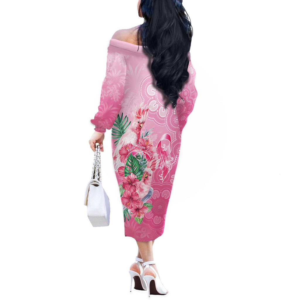Australia Cockatoos Breast Cancer Off The Shoulder Long Sleeve Dress Faith Hope Love