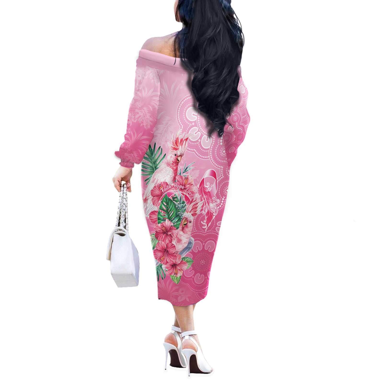 Australia Cockatoos Breast Cancer Off The Shoulder Long Sleeve Dress Faith Hope Love
