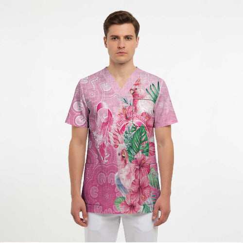 Australia Cockatoos Breast Cancer Scrub Top Faith Hope Love