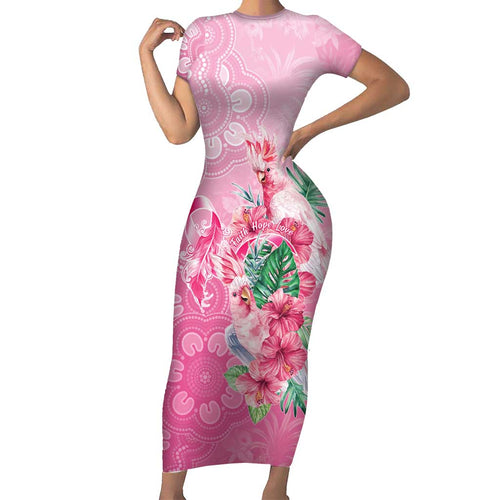 Australia Cockatoos Breast Cancer Short Sleeve Bodycon Dress Faith Hope Love