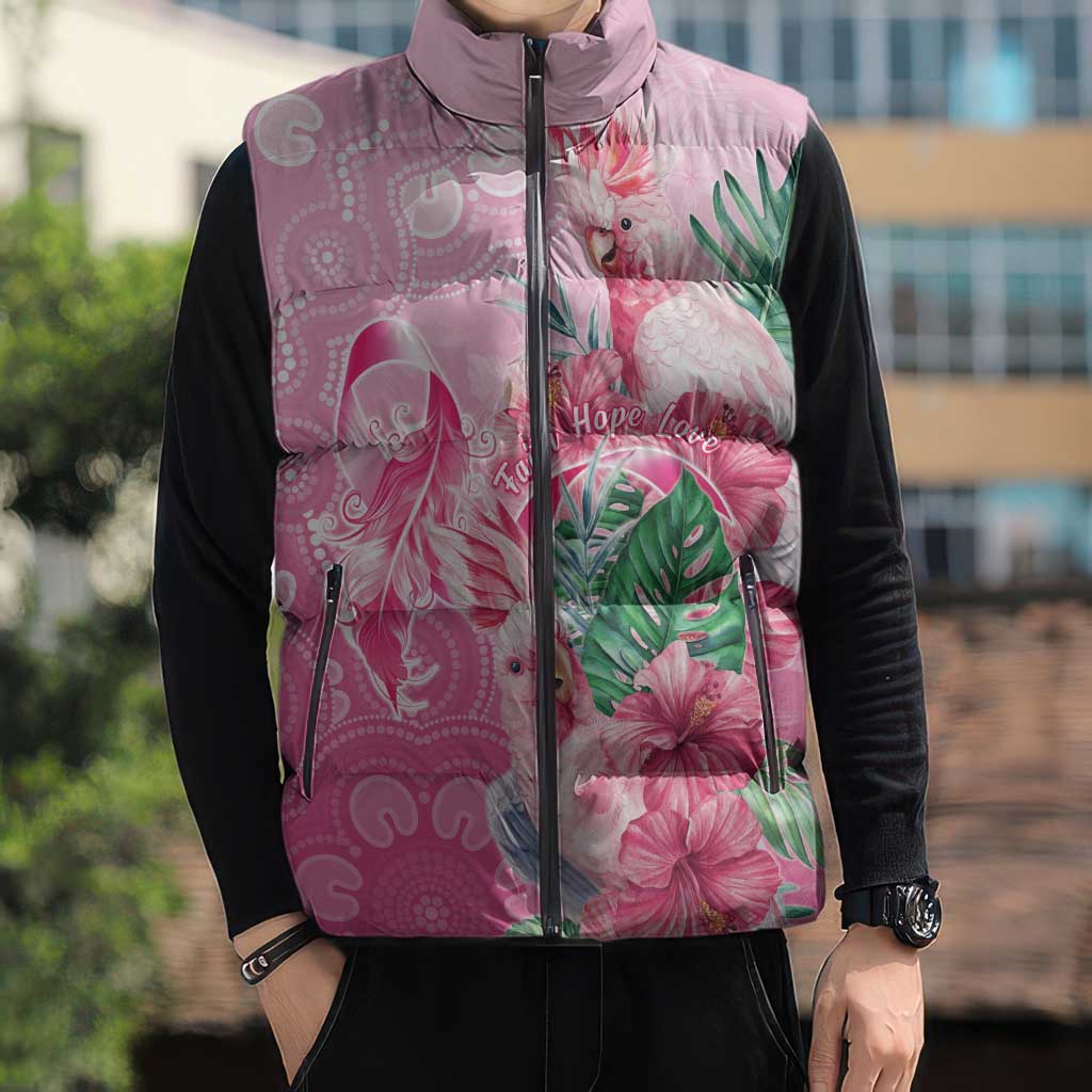 Australia Cockatoos Breast Cancer Sleeveless Puffer Jacket Faith Hope Love