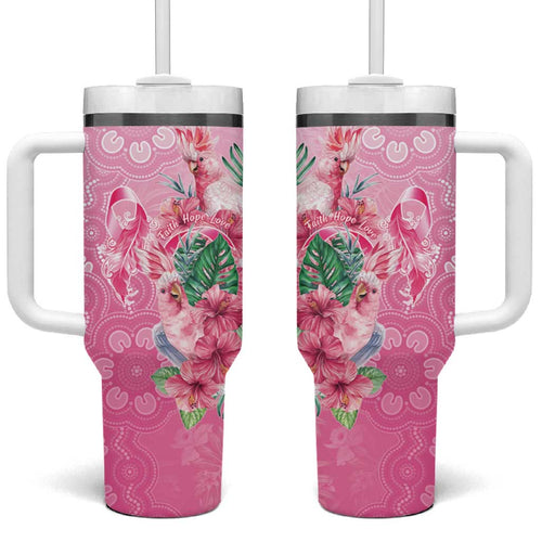 Australia Cockatoos Breast Cancer Tumbler With Handle Faith Hope Love