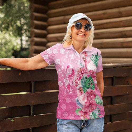 Australia Cockatoos Breast Cancer Women Polo Shirt Faith Hope Love