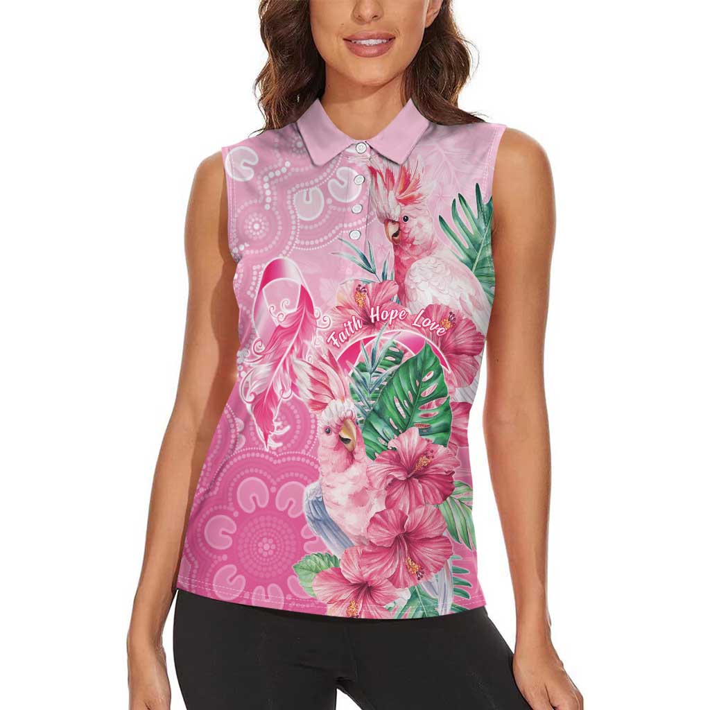 Australia Cockatoos Breast Cancer Women Sleeveless Polo Shirt Faith Hope Love