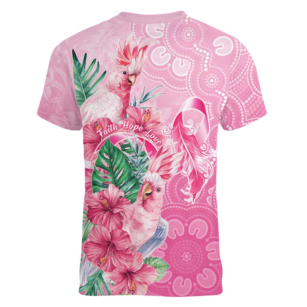 Australia Cockatoos Breast Cancer Women V-Neck T-Shirt Faith Hope Love
