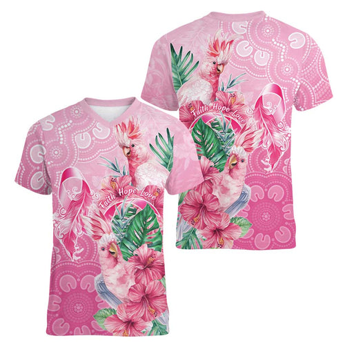 Australia Cockatoos Breast Cancer Women V-Neck T-Shirt Faith Hope Love