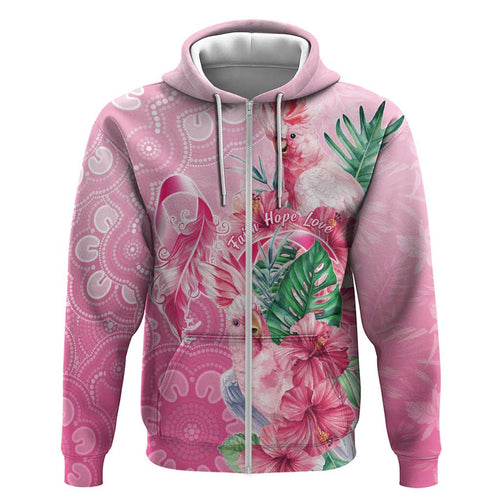 Australia Cockatoos Breast Cancer Zip Hoodie Faith Hope Love