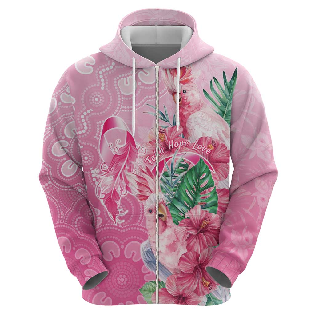 Australia Cockatoos Breast Cancer Zip Hoodie Faith Hope Love