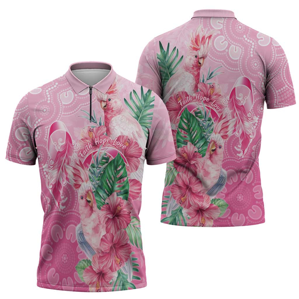 Australia Cockatoos Breast Cancer Zipper Polo Shirt Faith Hope Love