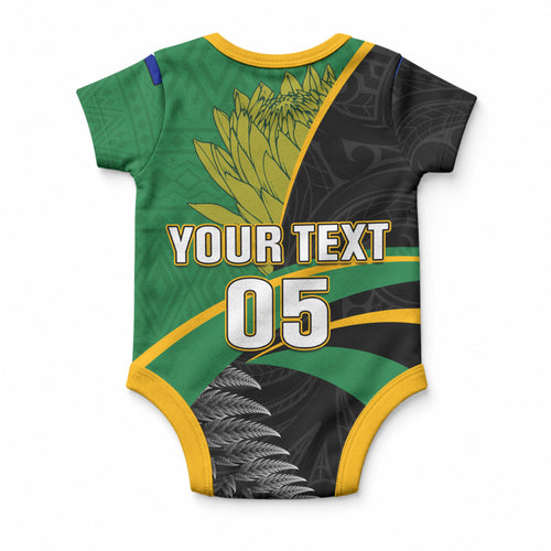 Custom New Zealand And South Africa Rugby Baby Onesie 2023 Springboks Combine All Black Silver Fern