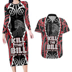 Aotearoa Waitangi Day Couples Matching Long Sleeve Bodycon Dress and Hawaiian Shirt Maori Warrior Tribal Tattoo