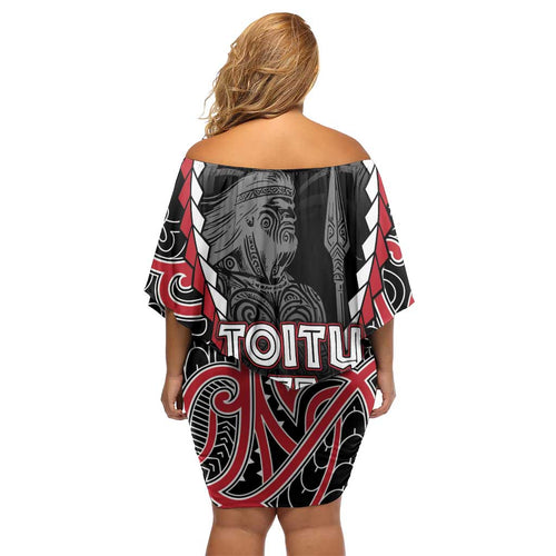 Aotearoa Waitangi Day Family Matching Off Shoulder Short Dress and Hawaiian Shirt Maori Warrior Tribal Tattoo