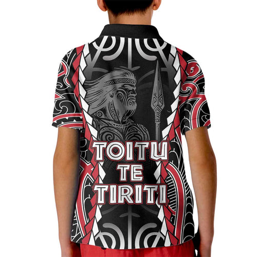Aotearoa Waitangi Day Kid Polo Shirt Maori Warrior Tribal Tattoo