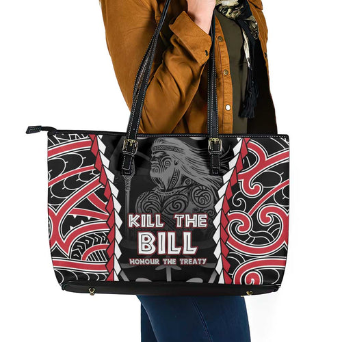 Aotearoa Waitangi Day Leather Tote Bag Maori Warrior Tribal Tattoo