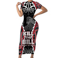 Aotearoa Waitangi Day Short Sleeve Bodycon Dress Maori Warrior Tribal Tattoo