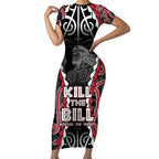 Aotearoa Waitangi Day Short Sleeve Bodycon Dress Maori Warrior Tribal Tattoo
