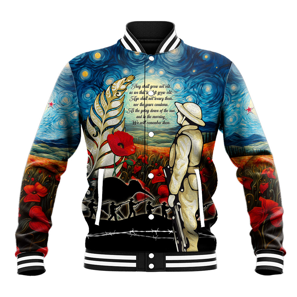 Kei Wareware Tatou New Zealand ANZAC Day Baseball Jacket Starry Night Inspo Style