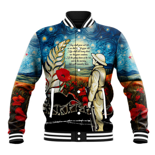 Kei Wareware Tatou New Zealand ANZAC Day Baseball Jacket Starry Night Inspo Style