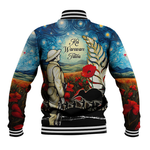 Kei Wareware Tatou New Zealand ANZAC Day Baseball Jacket Starry Night Inspo Style