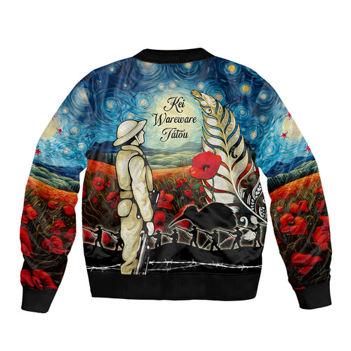 Kei Wareware Tatou New Zealand ANZAC Day Bomber Jacket Starry Night Inspo Style