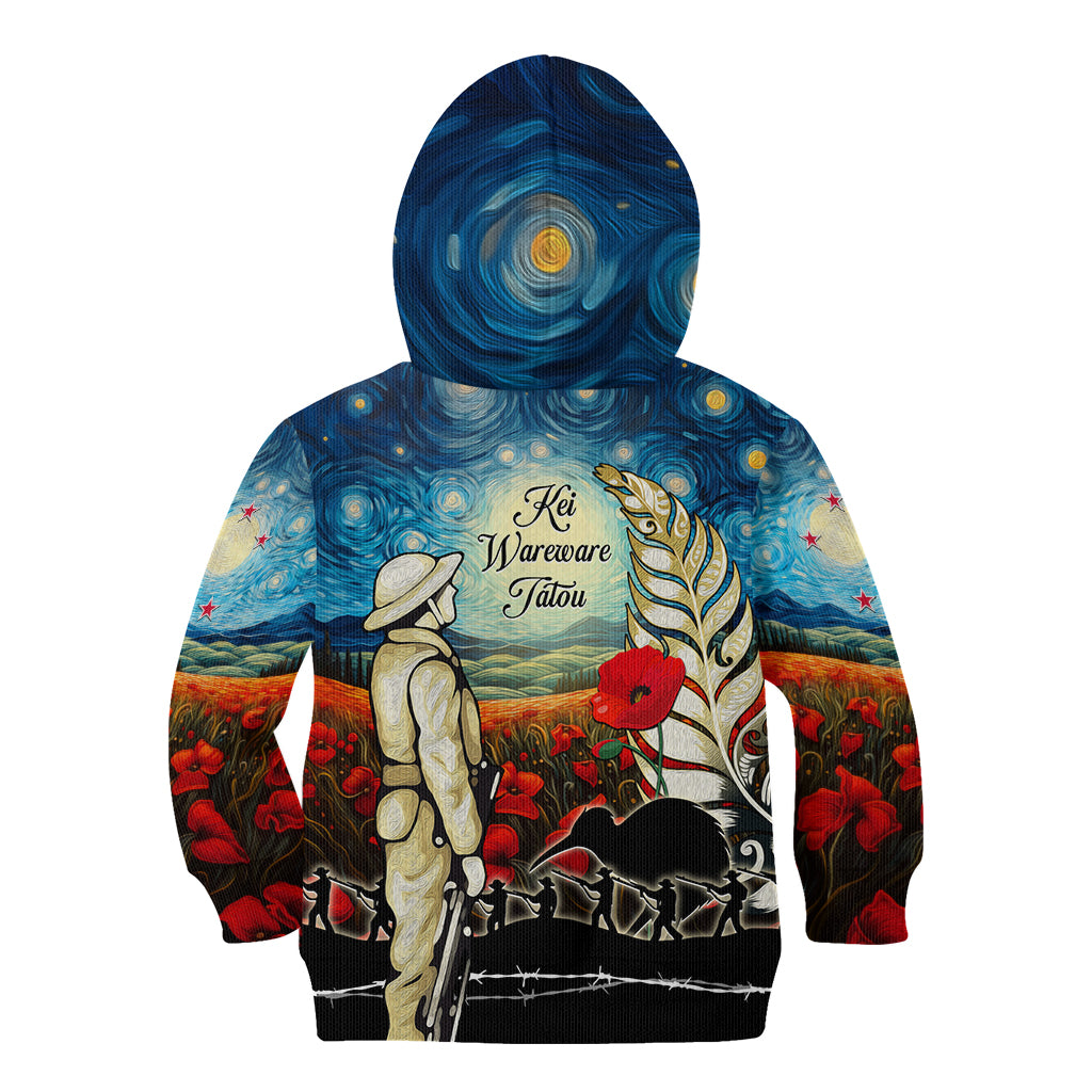 Kei Wareware Tatou New Zealand ANZAC Day Kid Hoodie Starry Night Inspo Style