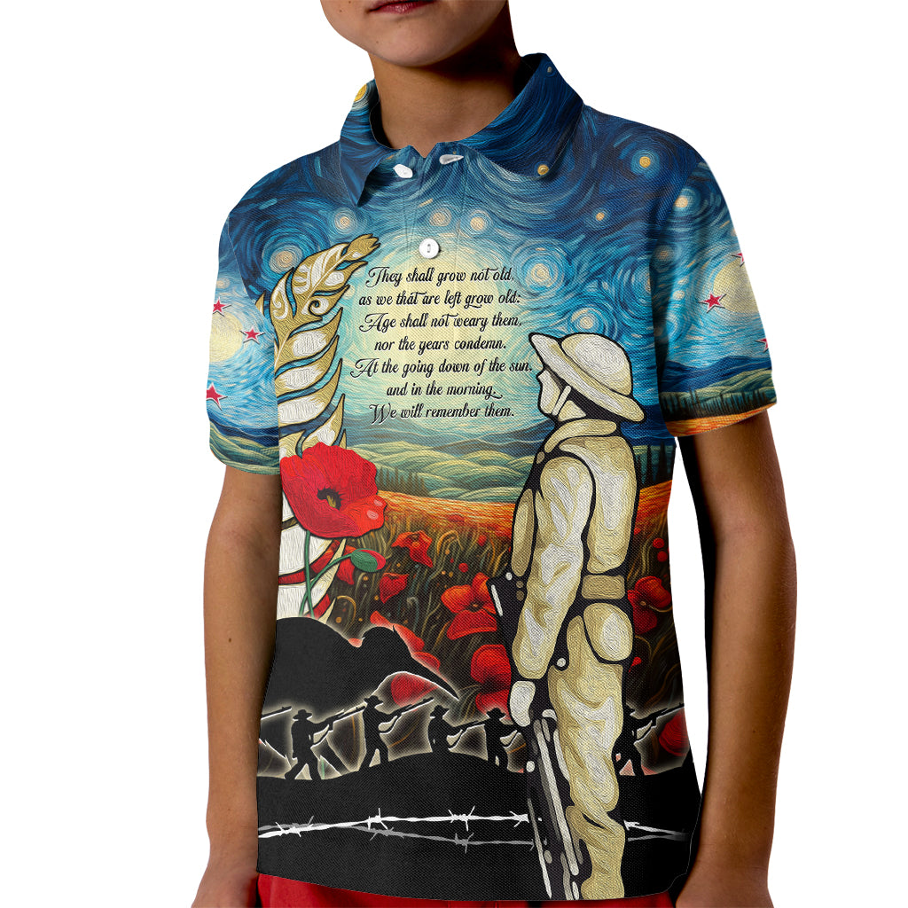 Kei Wareware Tatou New Zealand ANZAC Day Kid Polo Shirt Starry Night Inspo Style