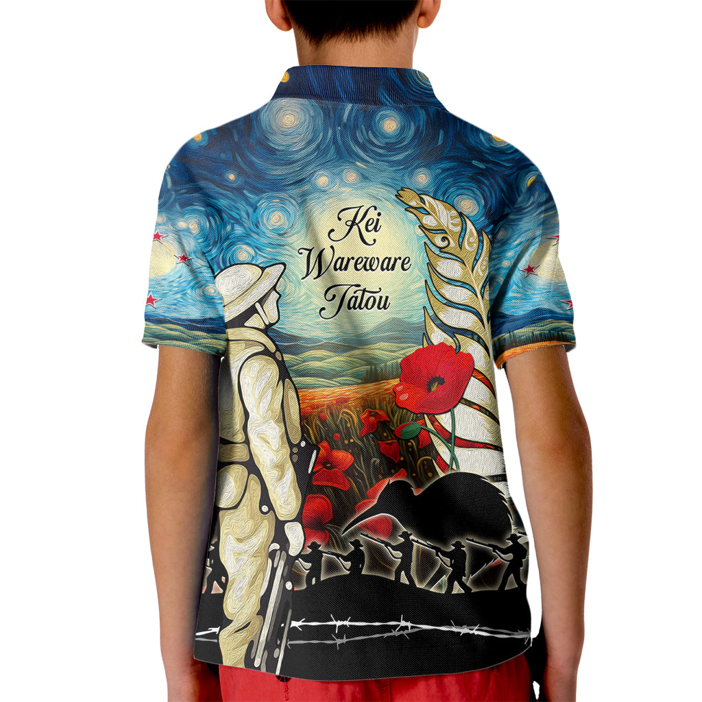 Kei Wareware Tatou New Zealand ANZAC Day Kid Polo Shirt Starry Night Inspo Style