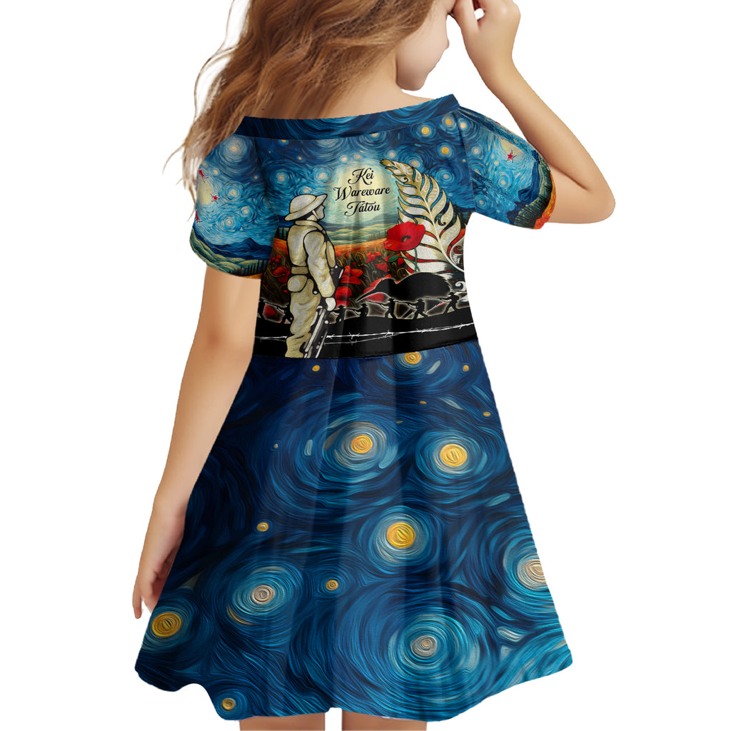 Kei Wareware Tatou New Zealand ANZAC Day Kid Short Sleeve Dress Starry Night Inspo Style