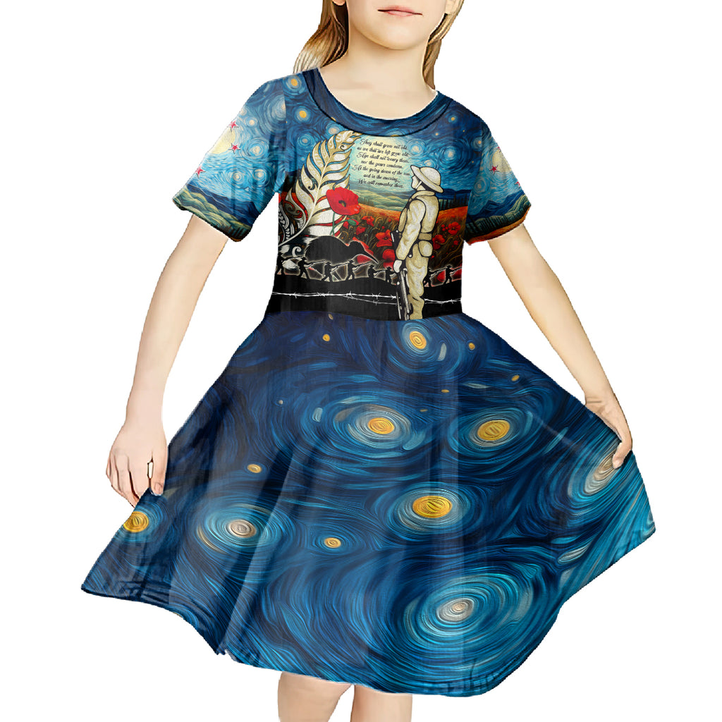Kei Wareware Tatou New Zealand ANZAC Day Kid Short Sleeve Dress Starry Night Inspo Style