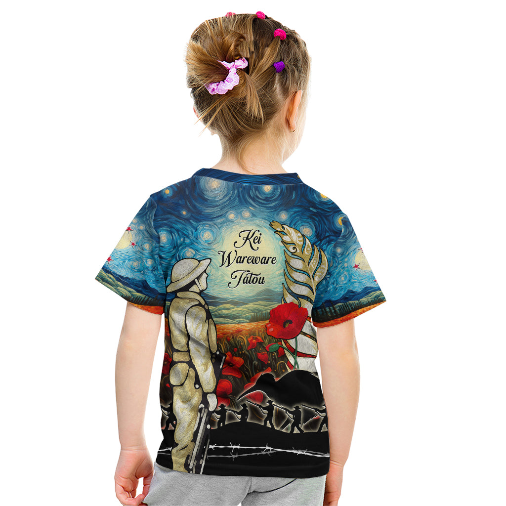Kei Wareware Tatou New Zealand ANZAC Day Kid T Shirt Starry Night Inspo Style