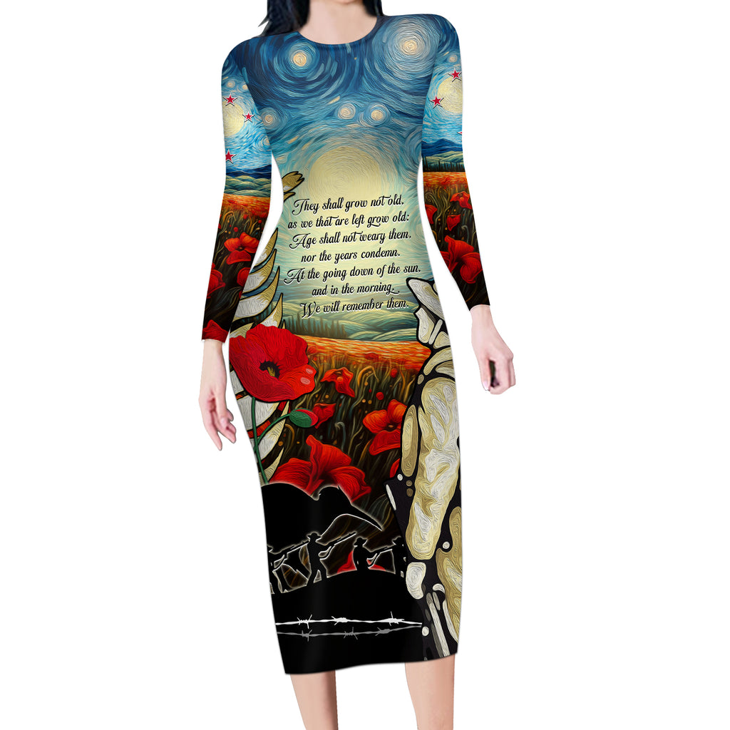 Kei Wareware Tatou New Zealand ANZAC Day Long Sleeve Bodycon Dress Starry Night Inspo Style