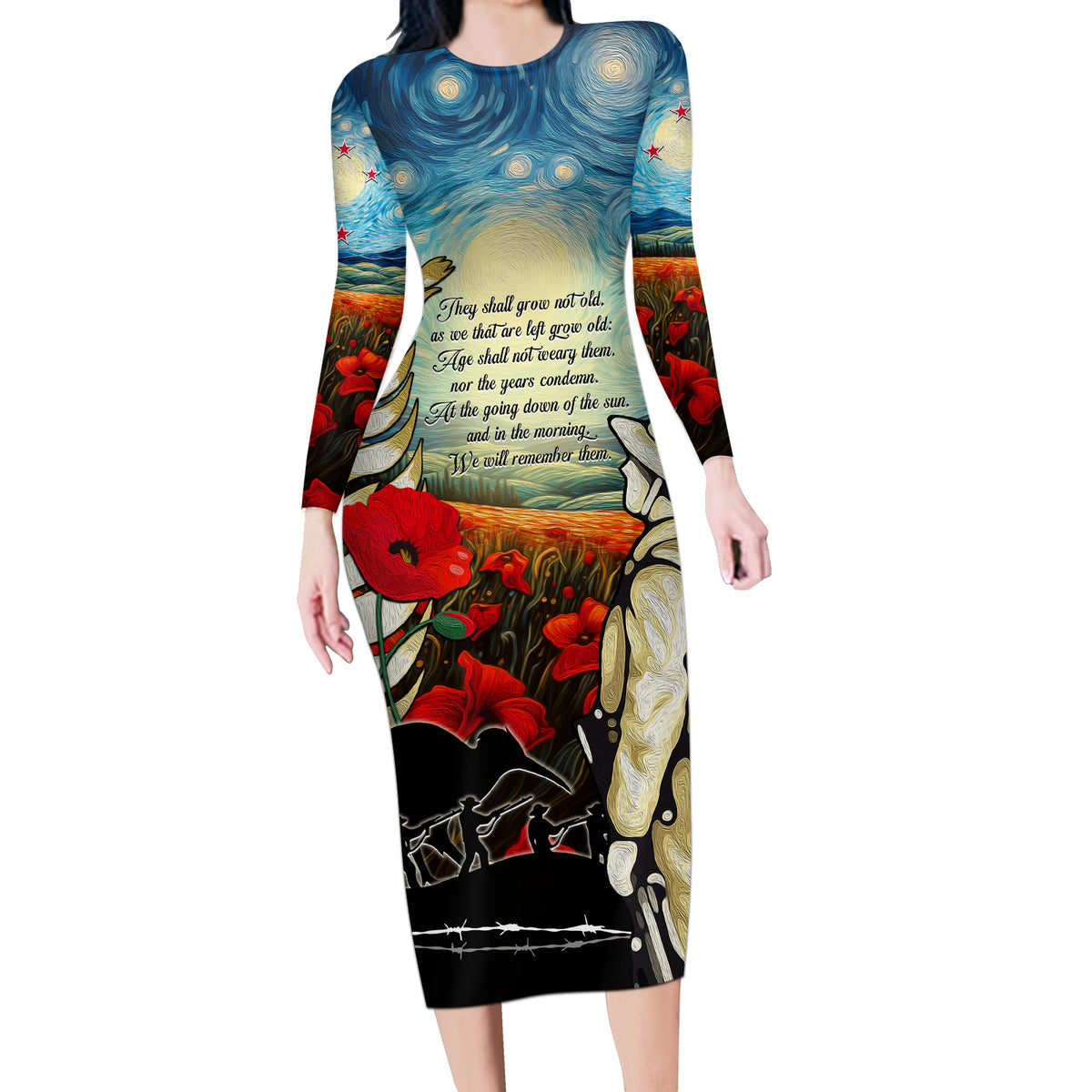 Kei Wareware Tatou New Zealand ANZAC Day Long Sleeve Bodycon Dress Starry Night Inspo Style