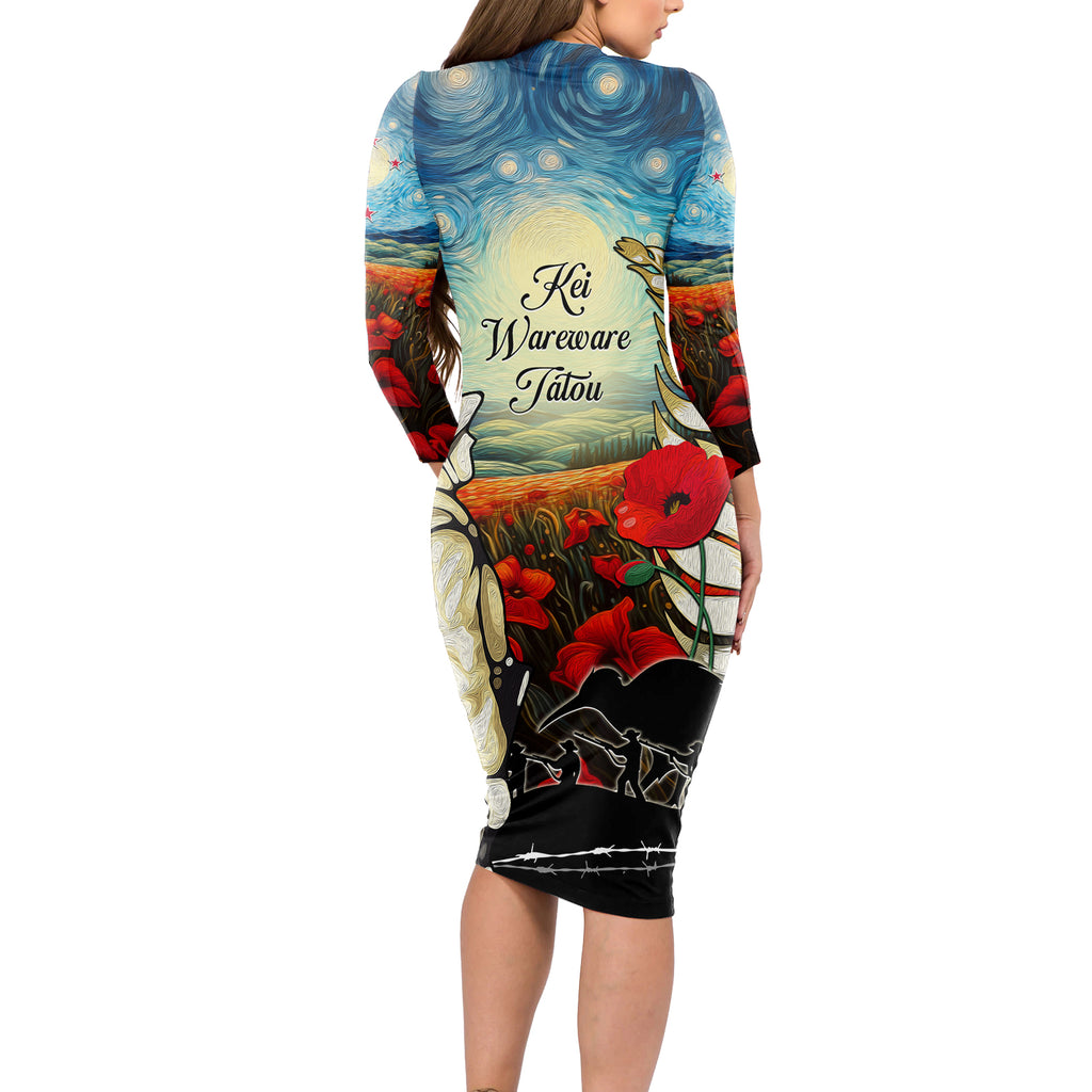 Kei Wareware Tatou New Zealand ANZAC Day Long Sleeve Bodycon Dress Starry Night Inspo Style