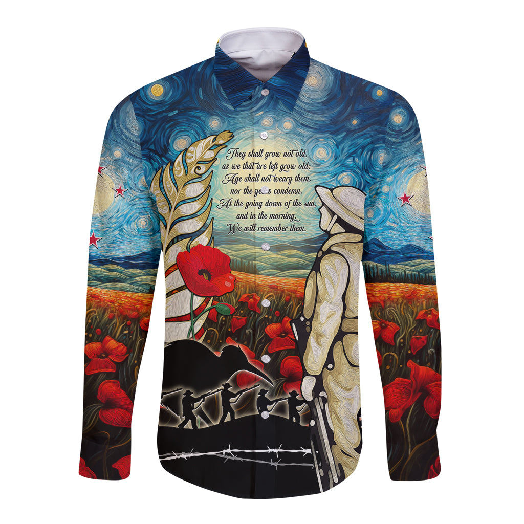 Kei Wareware Tatou New Zealand ANZAC Day Long Sleeve Button Shirt Starry Night Inspo Style
