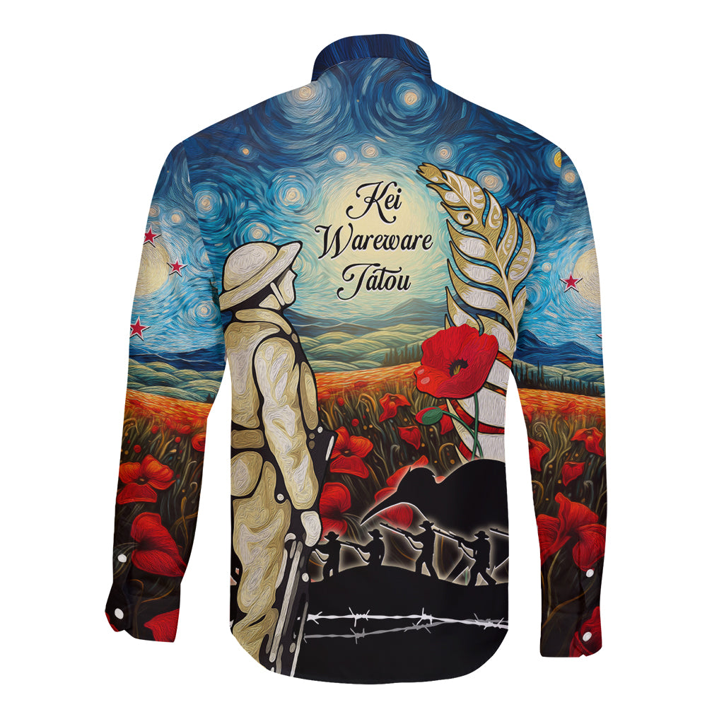 Kei Wareware Tatou New Zealand ANZAC Day Long Sleeve Button Shirt Starry Night Inspo Style