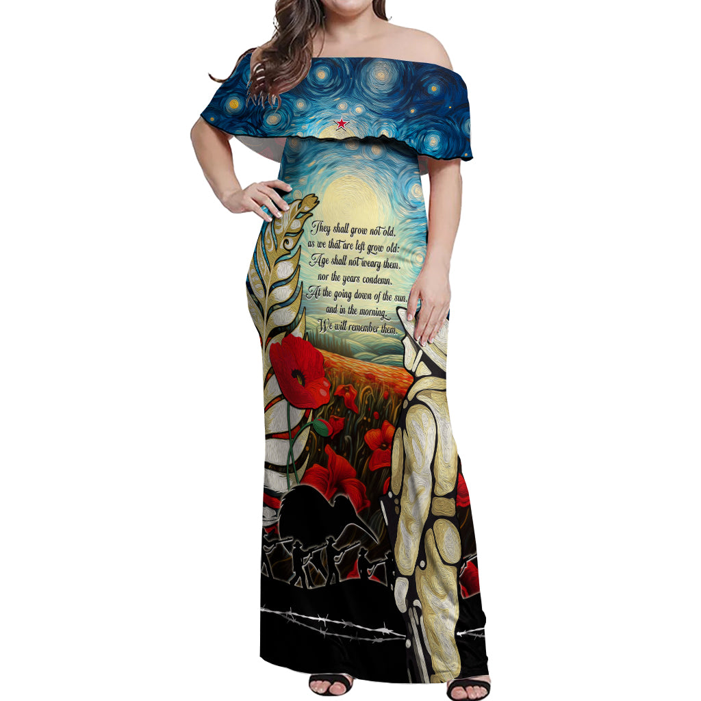 Kei Wareware Tatou New Zealand ANZAC Day Off Shoulder Maxi Dress Starry Night Inspo Style